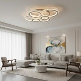 Lustra LED cu telecomanda si cristal NOVA ROTONDA RGB, 154W, 6 Cercuri, lumina Rece/Calda/Neutra, Dimabila, Alb