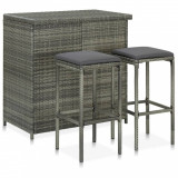 VidaXL Set mobilier de bar, 3 piese, gri, poliratan