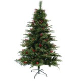 Brad artificial cu conuri pin rosii, interior/exterior, 120 cm, suport metalic inclus, verde