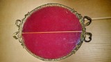 6455-Rama ovala antica franceza stil Empire bronz masiv aurit anii cca 1850- 1900 stare buna pentru aplica, oglinda cu catifea. Piesa eleganta.