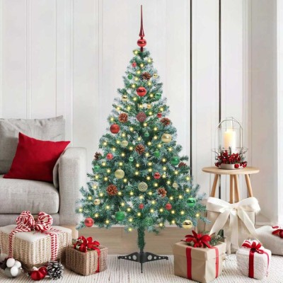 vidaXL Brad de Crăciun artificial cu 150 LED Verde 150 cm PVC și Oțel 3396709 foto
