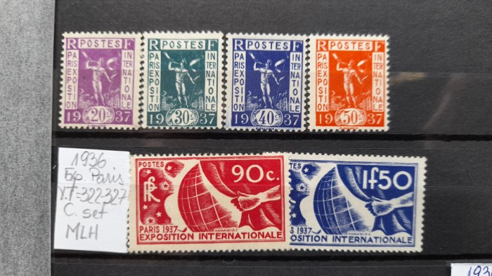 1936-Franta-YT322-327-Exp.Paris-c.set-MLH-YT=100 E