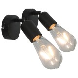 Set 2 Spoturi LED Filament E27, 2W, Negre, Metal, Reglabile, Lumina Calda, vidaXL, Lampa Perete/Tavan, Design Modern