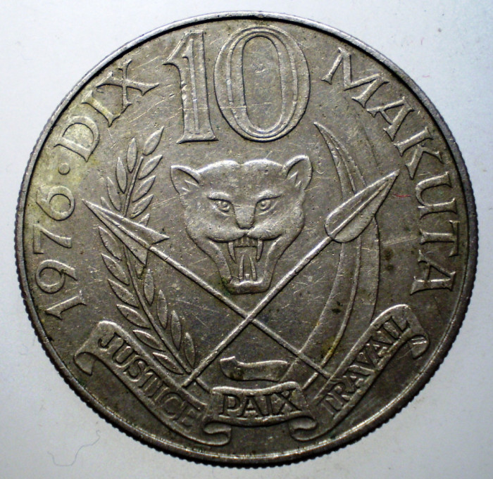 7.322 ZAIR CONGO 10 MAKUTA 1976