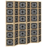 Cumpara ieftin Paravan de camera, 6 panouri, maro/negru, lemn masiv paulownia