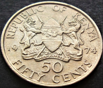Moneda exotica 50 CENTI - KENYA, anul 1974 *cod 1727 B = excelenta foto