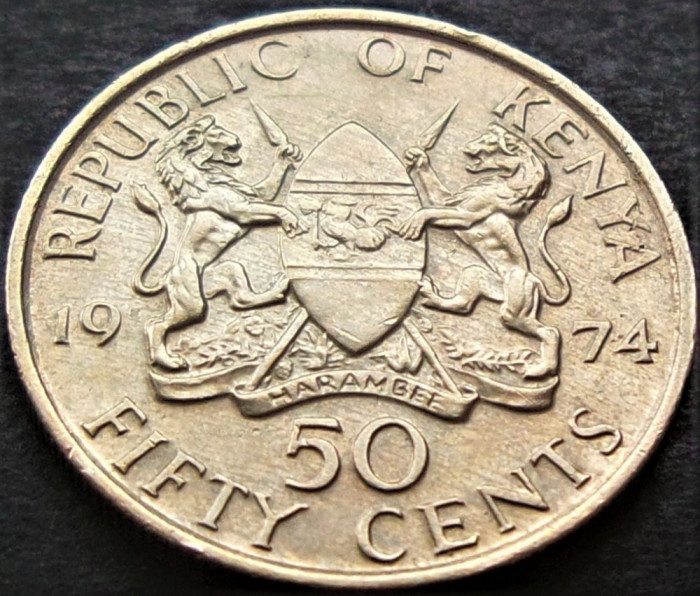 Moneda exotica 50 CENTI - KENYA, anul 1974 *cod 1727 B = excelenta