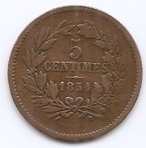 Luxemburg 5 Centimes 1854 - Willem III, Bronz, 25,24 mm, KM-22