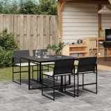VidaXL Set mobilier de grădină cu perne, 5 piese, negru, poliratan