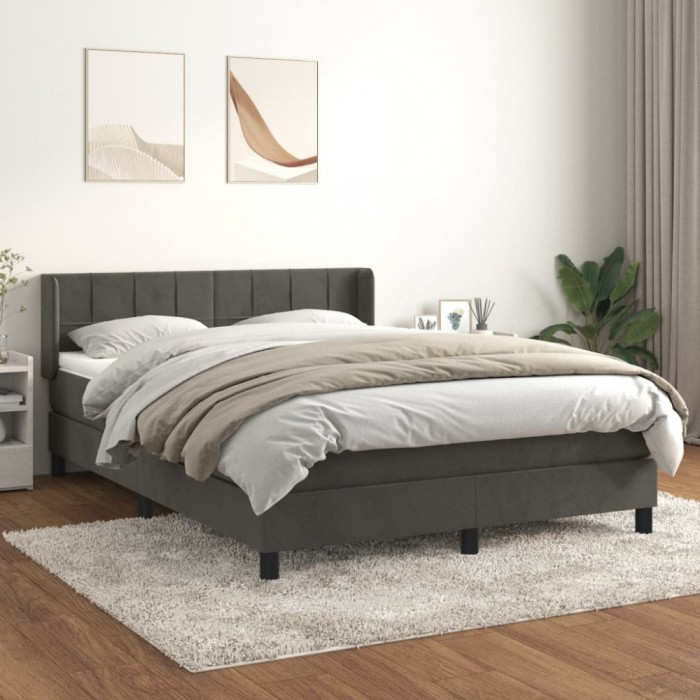 Pat box spring cu saltea, gri &icirc;nchis, 140x200 cm, catifea GartenMobel Dekor