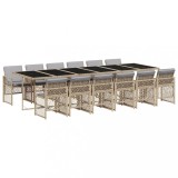 Set mobilier de gradina cu perne, 13 piese, bej, poliratan