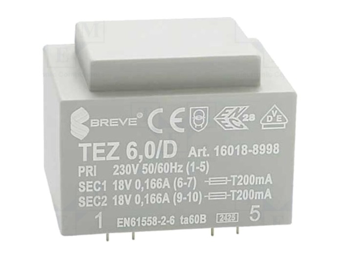Transformator &icirc;ncapsulat 6VA 230V 18V 166mA