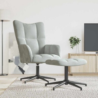 vidaXL Scaun de relaxare cu taburet, gri deschis, catifea 328106 foto