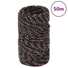 vidaXL Fr&acirc;nghie de barcă, negru, 2 mm, 50 m, polipropilenă