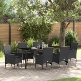 Set Grădină vidaXL 7 Piese cu Perne Negru Poliratan, Masă Grădină vidaXL Neagră 200x80x73 cm Sticlă Temperată
