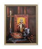 Tablou inramat cu Sfantul Nicolae pictat manual in ulei pe panza 55x45cm, Stefan Bilibou