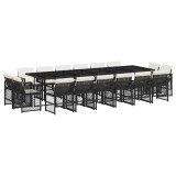 Set mobilier de gradina cu perne, 17 piese, negru, poliratan