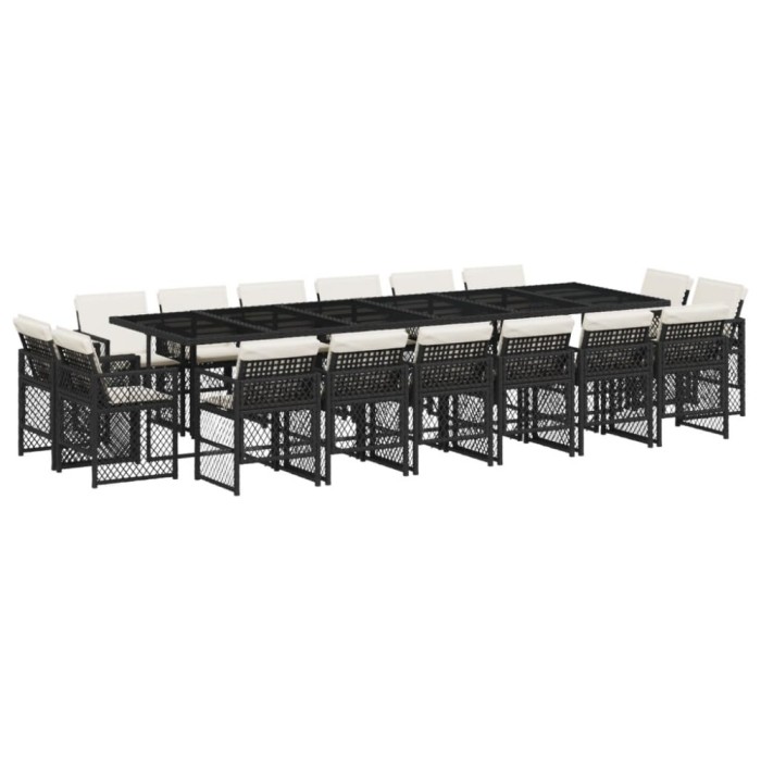 Set mobilier de gradina cu perne, 17 piese, negru, poliratan