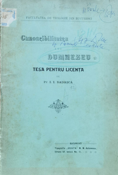 Cunoscibilitatea Lui Dumnezeu. Tesa Pentru Licenta - Pr. I. I. Badasca ,559639