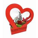 Aranjament floral personalizabil, Eventissimi, Inima cu licheni si trandafir criogenat, Multicolor