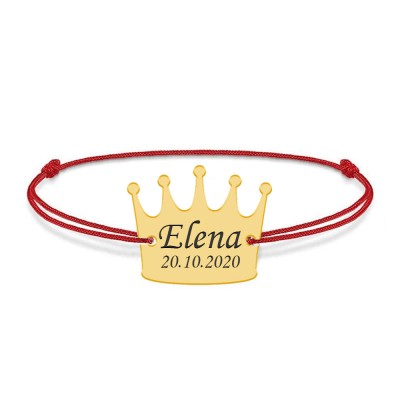 King - Bratara snur cu talisman din argint 925 placat cu aur galben 24K personalizata cu text - coroana foto