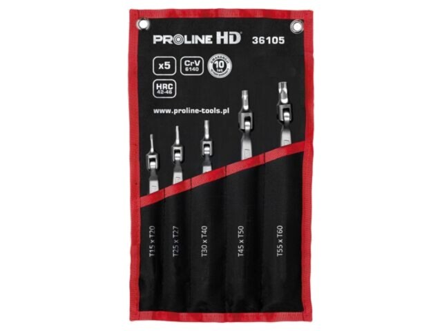 Set chei Torx cu articulație PROLINE HD, 5 piese, oțel crom-vanadium