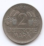 Germania 2 Deutsche Mark 1951 F - Cupru-nichel, 25.75 mm, KM-111 (1), Europa