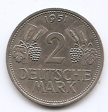 Germania 2 Deutsche Mark 1951 F - Cupru-nichel, 25.75 mm, KM-111 (1)