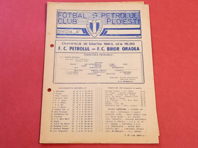 Program meci fotbal PETROLUL PLOIESTI-FC BIHOR ORADEA (18.03.1984) foto