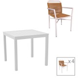 Cumpara ieftin Set de 5 buc masa si scaune de gradina Kliton Clutch aluminiu alb 80x80x74 cm