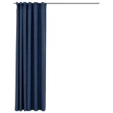 Draperie opaca, aspect de in, albastru, 290x245 cm, cu carlige