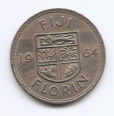 Fiji 1 Florin 1964 - Elizabeth II - Cupru-nichel, B11, 28.3 mm KM-24 (2) foto