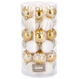 Set globuri de Craciun cu modele de sarbatori, 30 bucati, 5cm, alb auriu Household NewTrend
