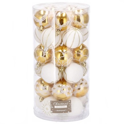 Set globuri de Craciun cu modele de sarbatori, 30 bucati, 5cm, alb auriu Household NewTrend foto