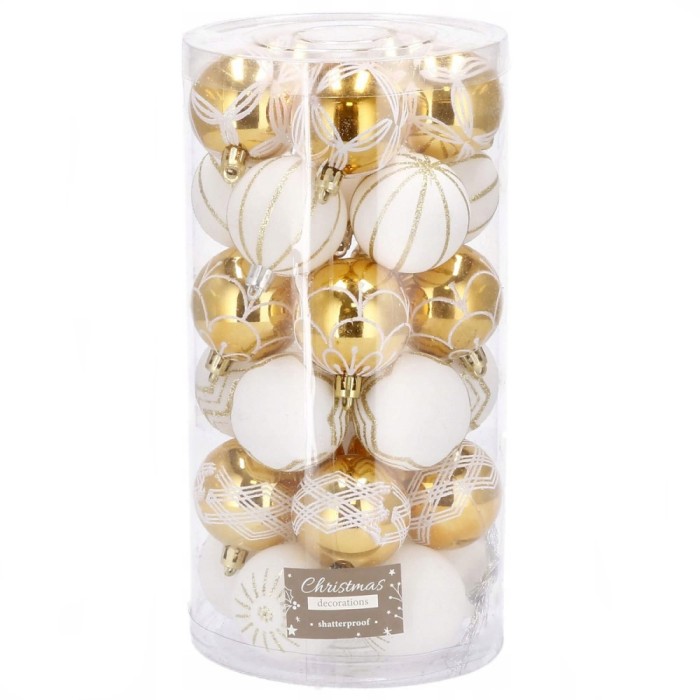 Set globuri de Craciun cu modele de sarbatori, 30 bucati, 5cm, alb auriu Household NewTrend