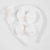 Set alb 3 accesorii par cu fluturi