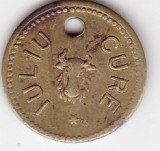 Jeton Iuliu Cure cu valoarea 1, piesă perforată, numismatică
