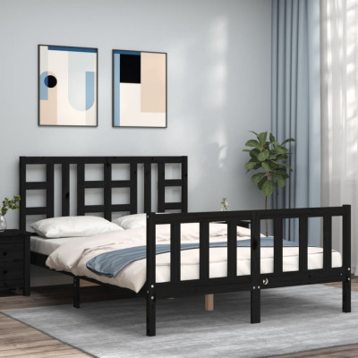 Cadru de pat cu tablie, negru, 140x200 cm, lemn masiv GartenMobel Dekor foto