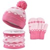 Set roz imblanit - caciulita cu fular si manusi (Marime Disponibila: 9-12 luni