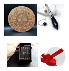 Placa divinatie pomul vietii gravat +un set de rune cadou foto