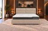 Pat Convers 160x200 cm Cu Lada De Depozitare Tapitat Stofa Bej Somiera Inclusa (cod ML1612-03)