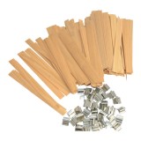 Cumpara ieftin Set 100 piese fitile din lemn si suport stabilizator de fier Atuful, pentru lumanari artizanale, argintiu, maro