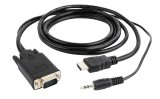 CABLU video GEMBIRD,splitter HDMI(T) la VGA(T)+Jack 3.5mm(T),1.8m,1920x1080 la 60Hz,converteste semnal digital HDMI in analog VGA+audio 3.5 mm jack,ne