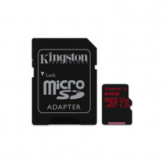 Card de memorie Kingston Canvas React microSDXC 64GB Clasa 10 UHS-I U3 V30 100Mbs cu adaptor SD foto