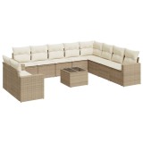 Set canapele de gradina cu perne, 11 piese, bej, poliratan