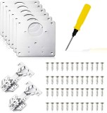 Set de 4 placi, 2 balamale, suruburi si o surubelnita Sodimenga, otel inoxidabil, argintiu