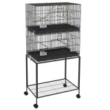 PawHut Cusca Dubla Stivuibila de 164cm pentru Pasari, pe Roti cu Suport, Tava Detasabila, Panou de Plasa Jos, Containere pentru Hrana | Aosom Romania