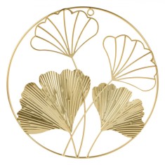 Decoratiune Metalica de Perete, Model Flori, Diametru 30cm, Culoare Aurie