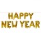 Set Baloane Petrecere Happy New Year, Aluminiu, Auriu, 12 Bucăți, Litere 23cm, Lungime 3m