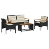 VidaXL Set mobilier de grădină cu perne, 4 piese, negru, poliratan 368398